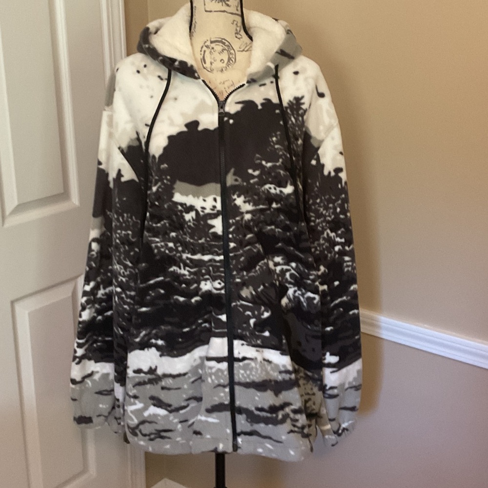 Women's Black and Gray moose print Hooded Jacket